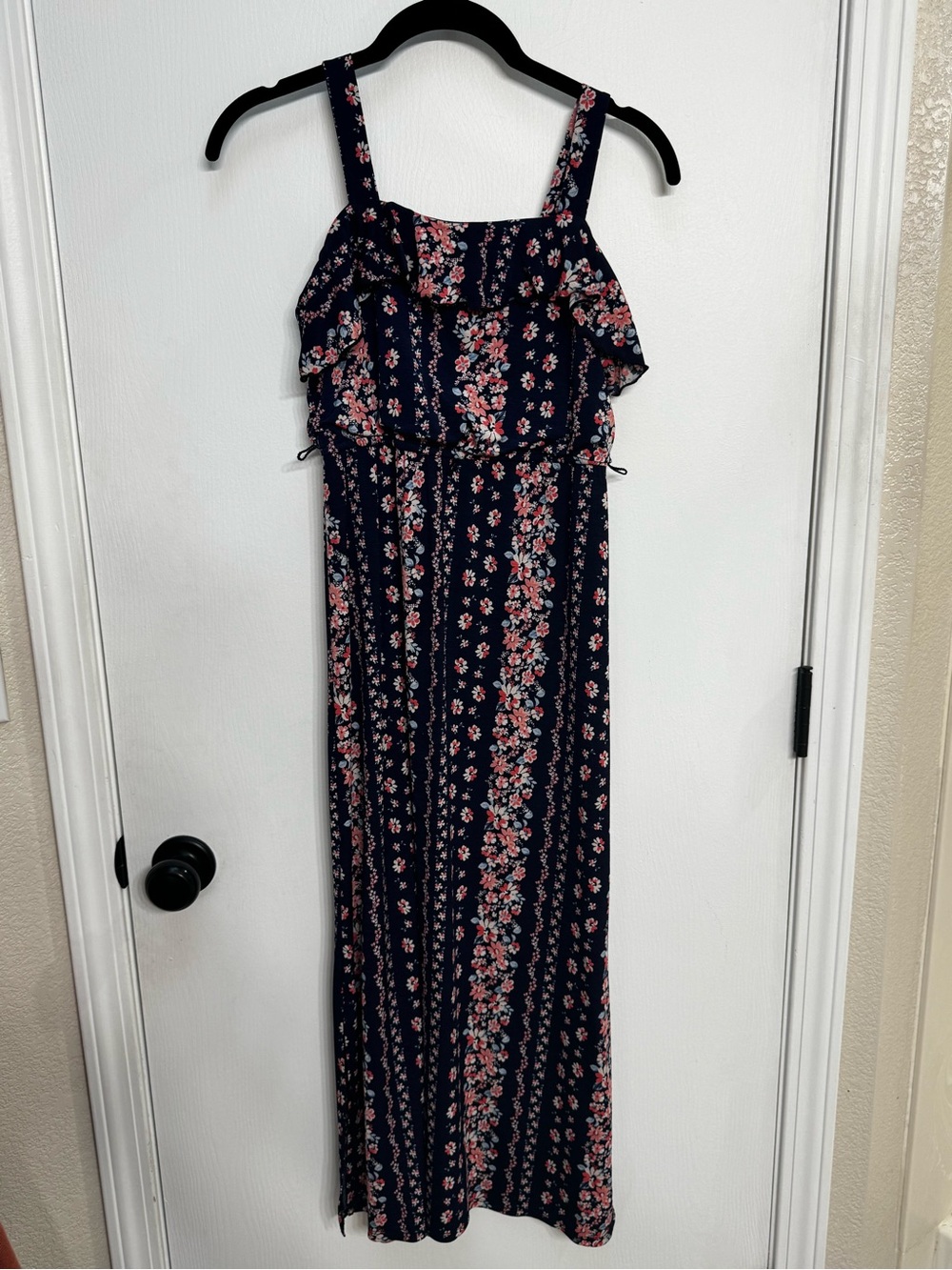 Trixxi Navy Blue Maxi Dress with Pink Floral Stripes